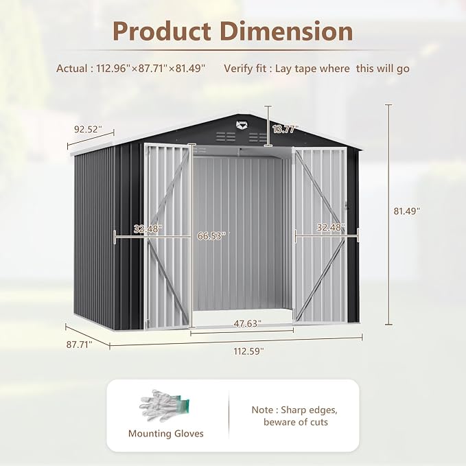 10x8 FT Outdoor Storage Shed, Metal Garden Shed - Image 4