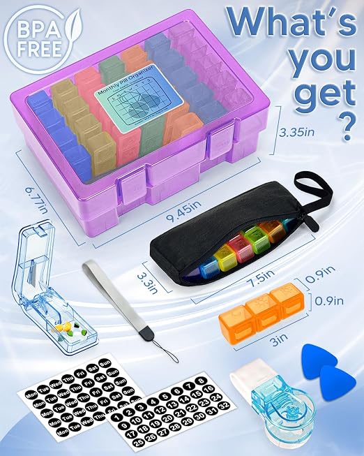 Monthly Pill Organizer 3 Times a Day, FRIWOLE Medicine Box - Image 2