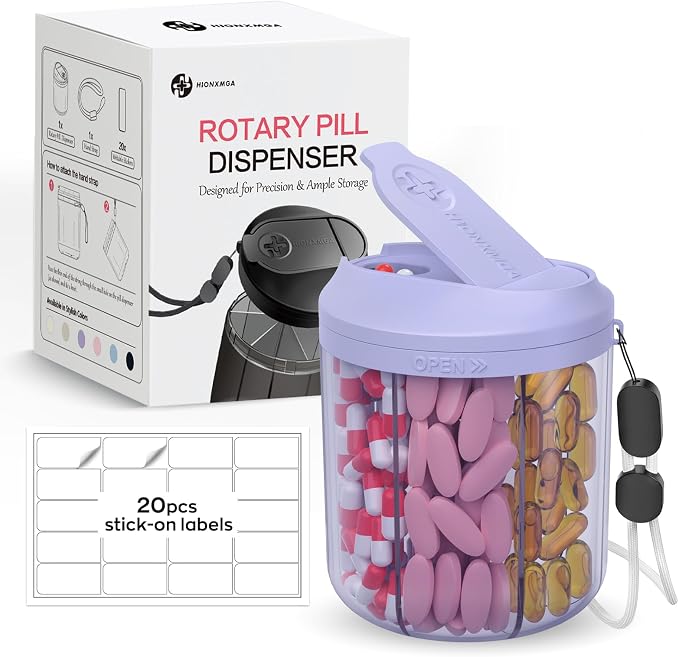 Pill Dispenser with 7 Large Compartments, 4.4" H x 3.6" Dia Pill Organizer - Image 7