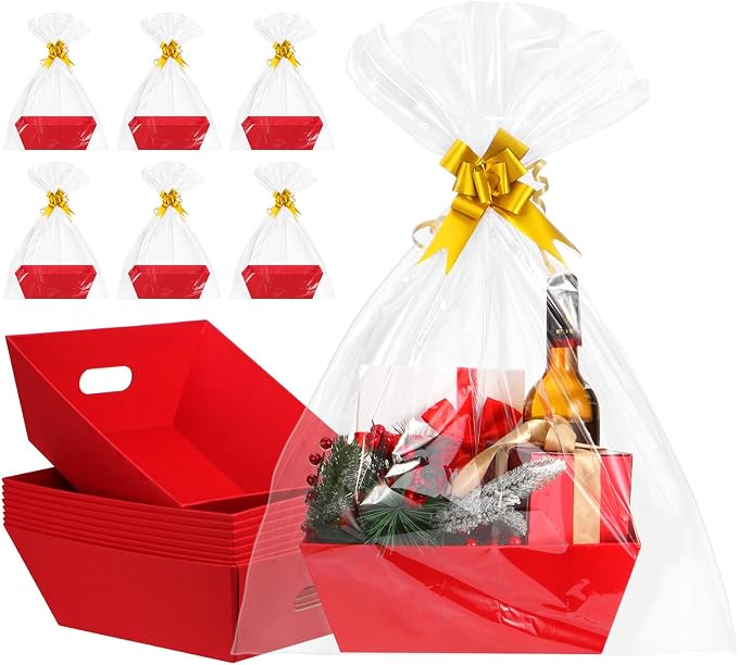 AFOROEOA 10PACK Red Baskets For Gifts Empty, 10x12”Thick Kraft Gift Basket by AFOROEOA
