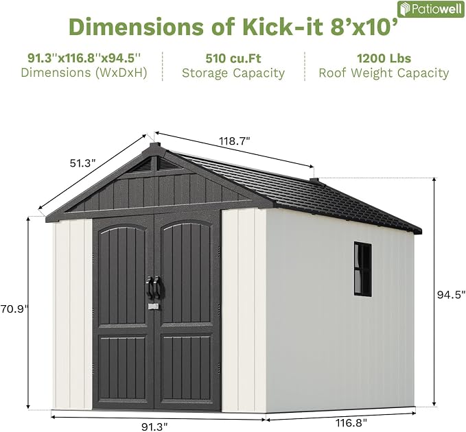 Patiowell 8x10 FT Plastic Shed Outdoor Storage Shed - Image 2