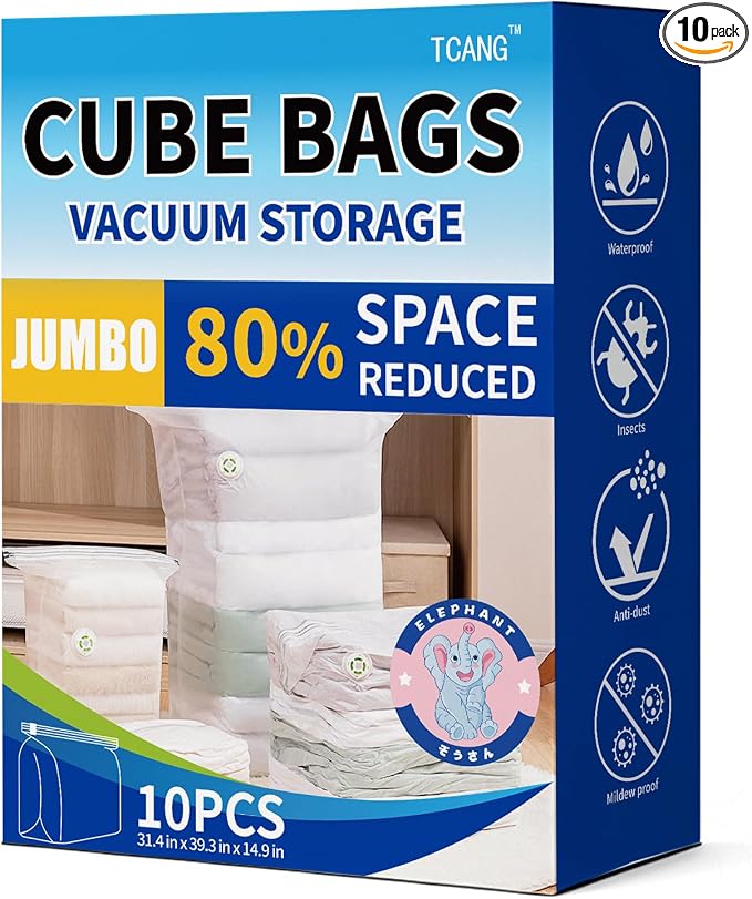 Vacuum Storage Bags, 10 Pack Jumbo Cube Bag, 80% Space Saver Extra Large Vacuum by Unknown