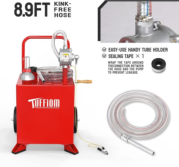 TUFFIOM 15 Gallon Fuel Gas Caddy w/Wheels & Manual Siphon Pump, Portable Diesel - Image 3