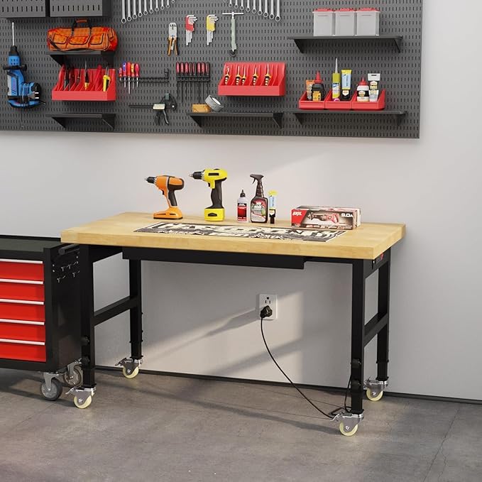 48" Work Bench with Drawers, Adjustable Height Workbench with Wheels, - Image 8