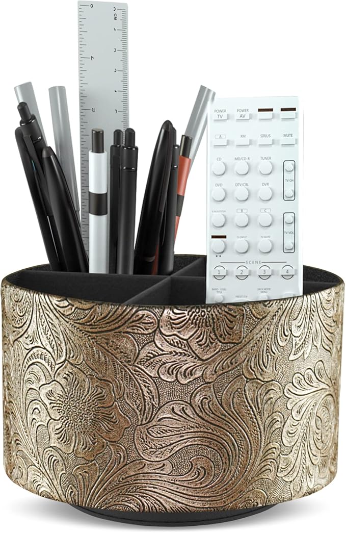 lizimandu Round Leather Art Supply Organizer, Remote Control Holder, 360 Degree by LIZIMANDU