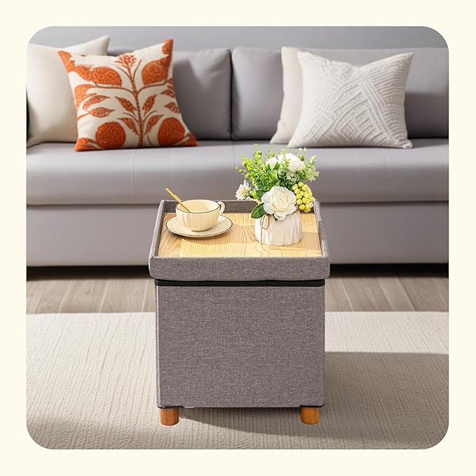 PINPLUS Storage Ottoman Cube, Foldable Fabric Footrest, Comfortable Seat - Image 2