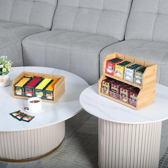 3 Layer Stackable Bamboo Tea Bag Organizer Storage Holder - Image 3