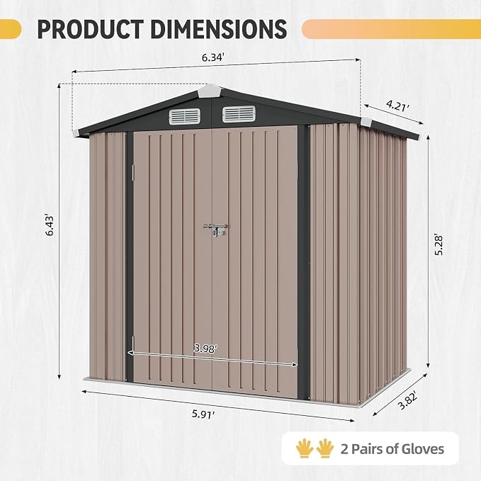 Aoxun 6x4ft Shed with Floor Heavy-Duty Galvanized Steel Outdoor Storage Shed - Image 9