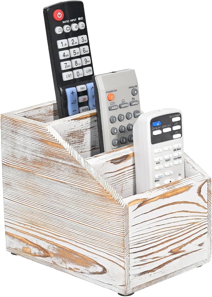 Wooden Remote Control Holder Organizer, 3 Compartment Storage Slots, TV Remote by Unknown
