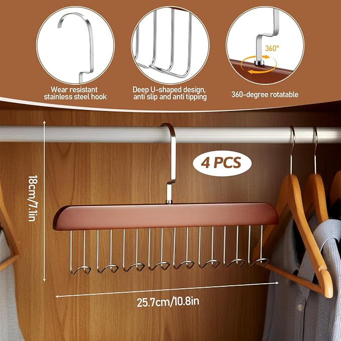 4 PCS Tie Holders for Closet, Belt Rack Wooden Bra Hangers for Closet Organizer - Image 2