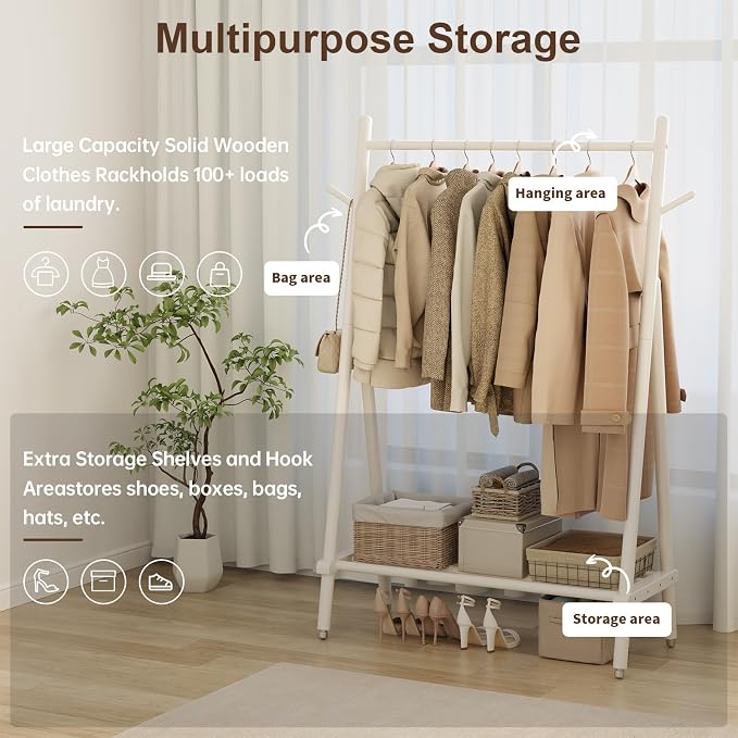 Solid Wood Clothes Rack, Clothing Rack - Image 3