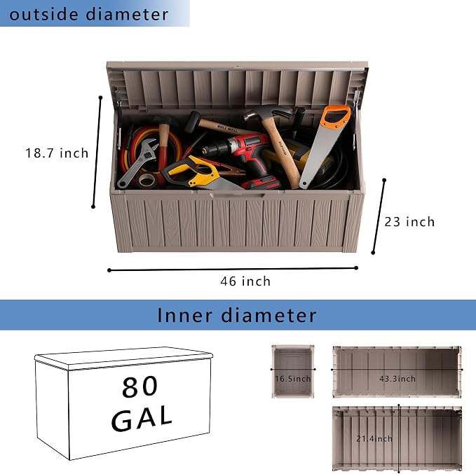 80 Gallon Waterproof Resin Deck Box, UV Resistant Outdoor Storage - Image 5