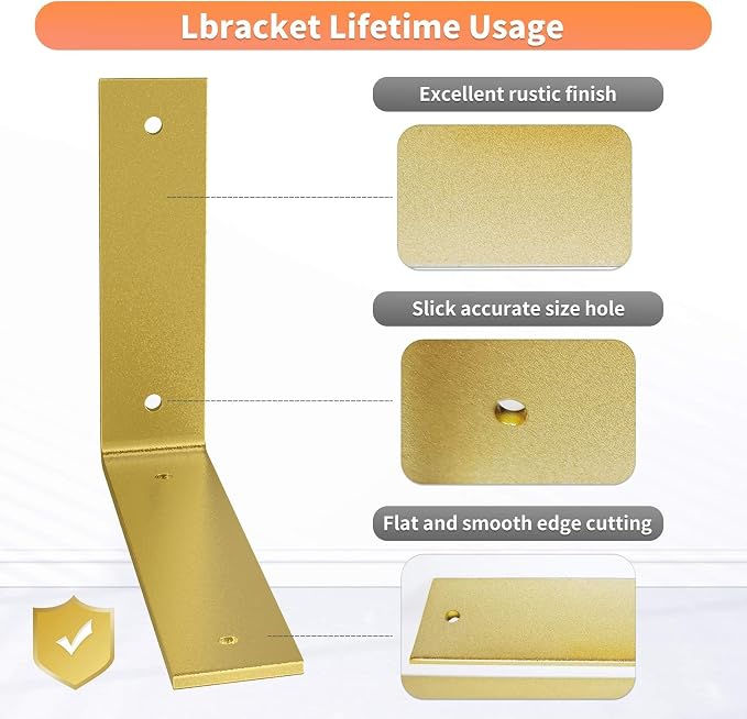 Gold Heavy Duty Shelf Brackets 12 Inch, Extra Thick L Shelving Brackets - Image 3
