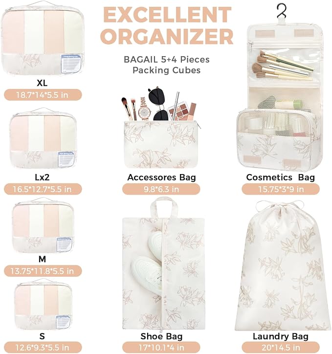 BAGAIL 9 Set Packing Cubes Luggage Packing Organizers - Image 4