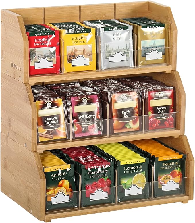 3 Layer Stackable Bamboo Tea Bag Organizer Storage Holder by TIOPGHAD