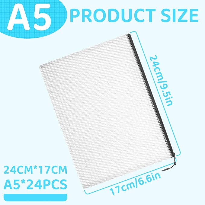 24pcs Mesh Zipper Pouch Bags, A5 9.4 x 6.9 Inches Reusable Zipper Bags Puzzle - Image 3