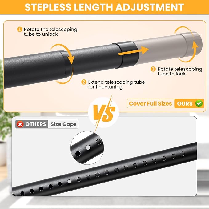 Closet Rods for Hanging Clothes, 17-84 Inch No-Cut Stepless Adjustable Closet - Image 2