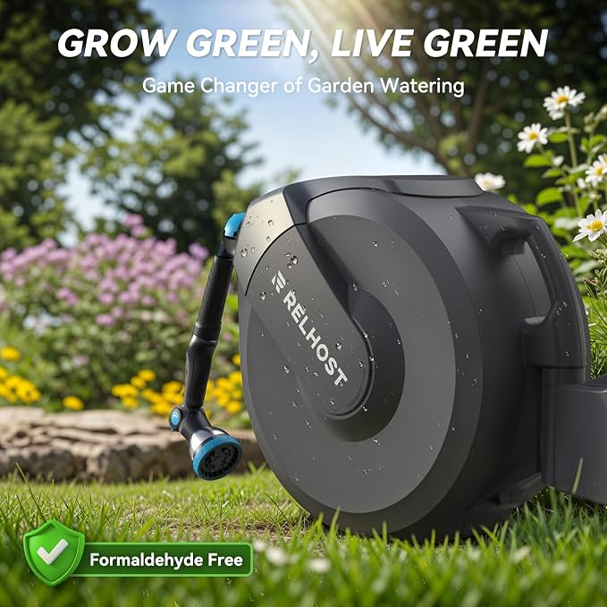 Retractable Garden Hose Reel 120 ft x 1/2 in, Heavy Duty Hose Reel Wall Mount - Image 8