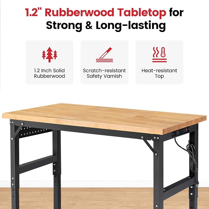 Workbench for Garage Adjustable Height 60 x 22 Inch Work Table - Image 5