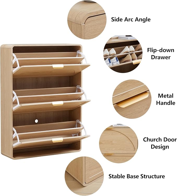 Hidden Shoe Cabinet with Drawer, Free Standing Narrow Shoe Rack Cabinet - Image 3