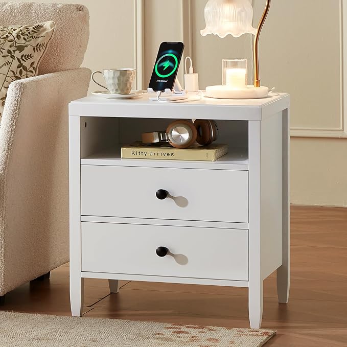 Huuger Nightstand with Charging Station, Bed Side Table - Image 4