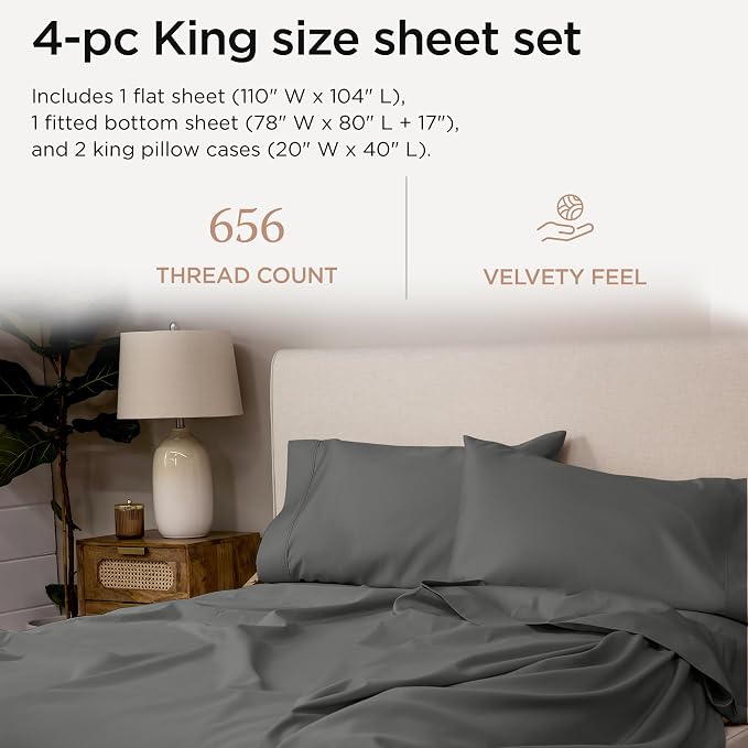 Threadmill American Supima King Size Sheets Set | 656 Thread Count 4 Piece - Image 2