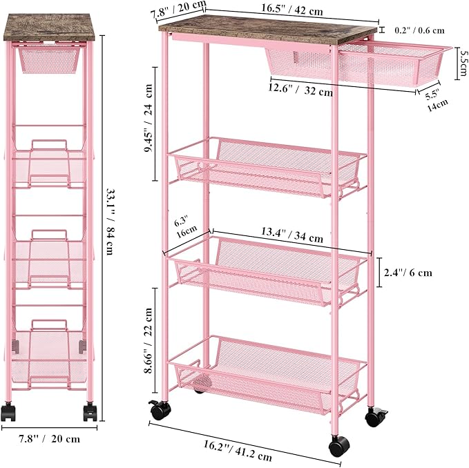 KINGRACK 4-Tier Slim Storage Cart, Metal Rolling Cart, Organizer - Image 2