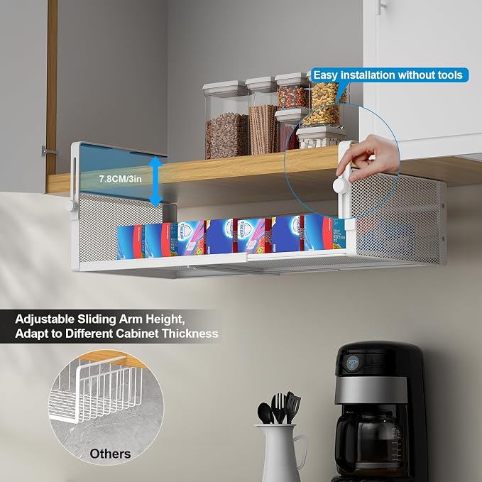 2Pack Under Shelf Basket, Adjustable Hanging Under Cabinet Shelf Storage - Image 3