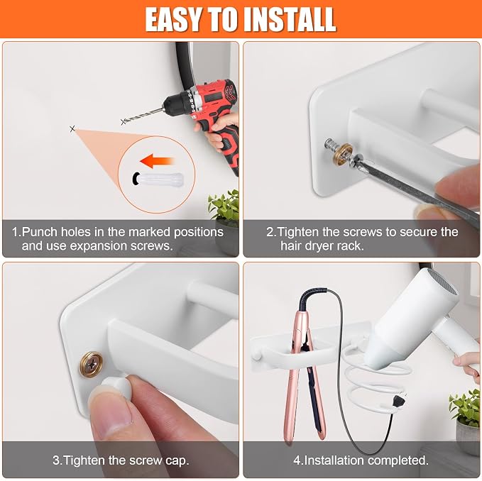 YUET Hair Dryer Holder Hairdryer Straightener Station Wall Mounted Metal Spiral - Image 4