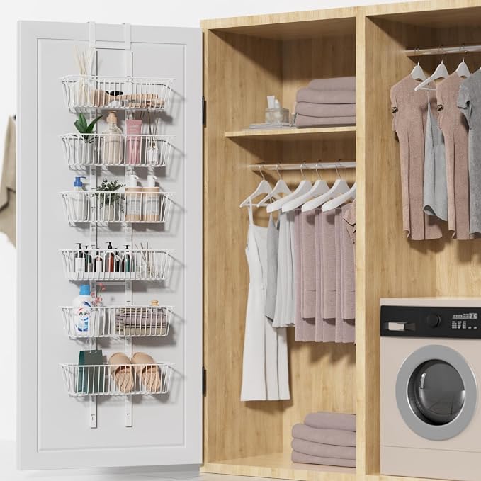 6 Tier Over the Door Pantry Organizer, Foldable Metal Over the Door Hanging - Image 9