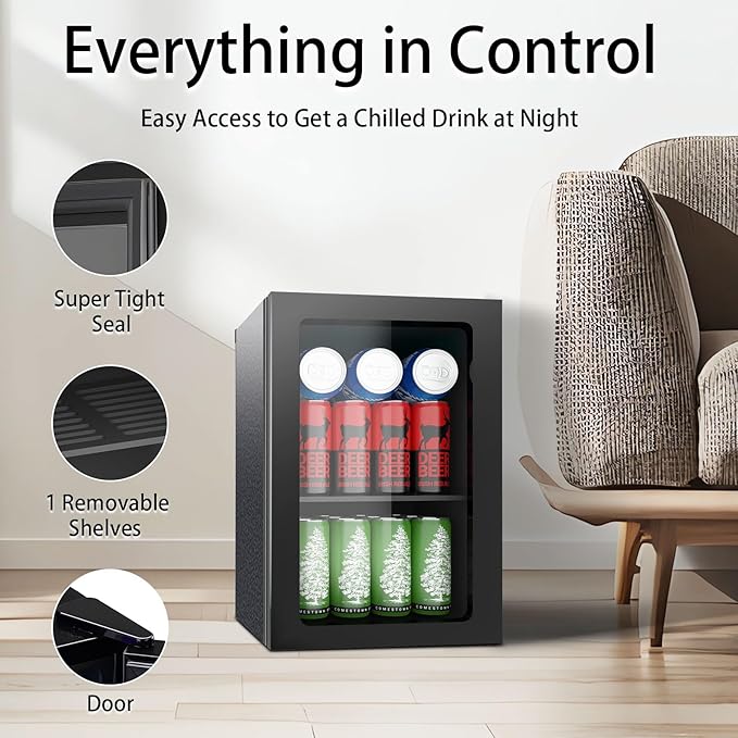 0.95 Cu.ft Mini Fridge Holds 24 Cans, Beverage Refrigerator Cooler, Solid Door - Image 2