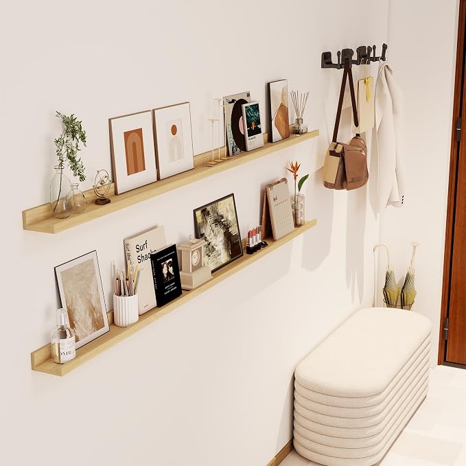 Axeman Oak Floating Shelves | 72 Inch Picture Ledge Shelf Set of 2 | Rustic Oak - Image 2