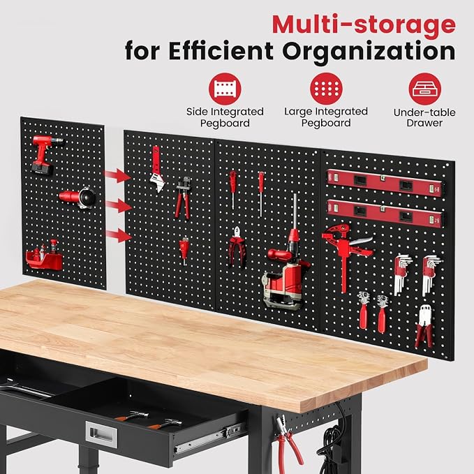 Workbench for Garage 60 x 22 Inch Adjustable Height Work Table - Image 3