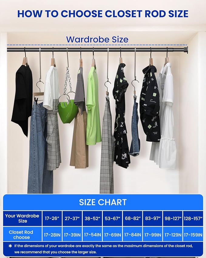 Closet Rods for Hanging Clothes, 17 to 69 Inches Stepless Adjustable Metal - Image 9