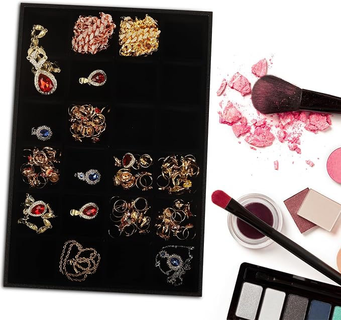 Rocutus Jewelry Organizer Tray, 3 Pack Velvet 24 Grid Earring Holder Stackable - Image 5