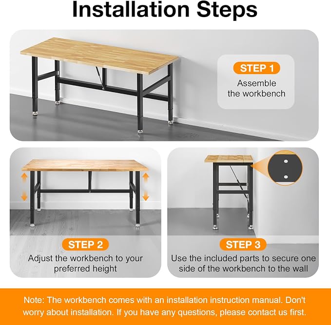 60” Folding Workbench, 2000 LBS Capacity Heavy Duty Workbench, Height - Image 2