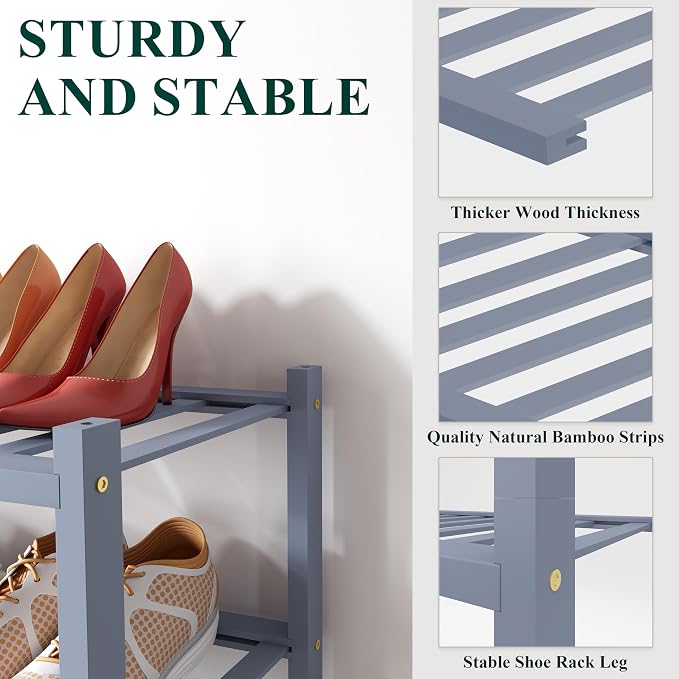 Smiry Bamboo Shoe Rack for Closet, 5 Tier Small Wooden Stackable Shoe Organizer - Image 2