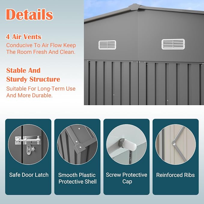 10x12 FT Metal Storage Shed - Image 8