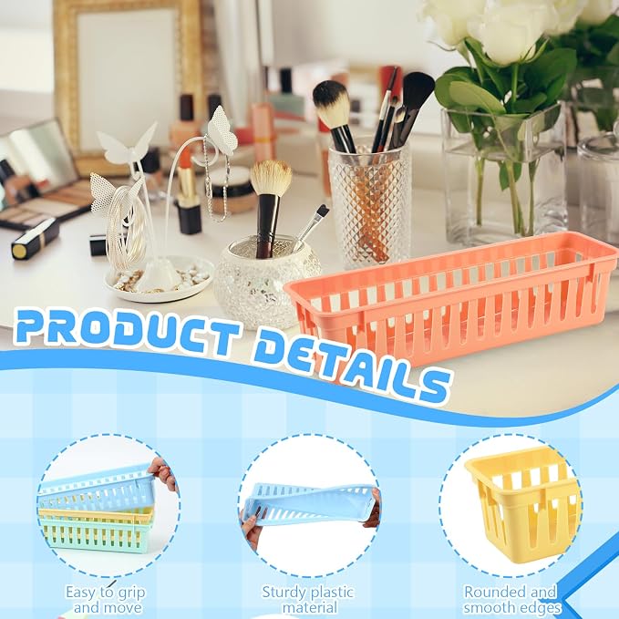 6 Pcs Morandi Slim Plastic Storage Baskets Tray 10 x 3 x 2.5 Inch Compact - Image 3
