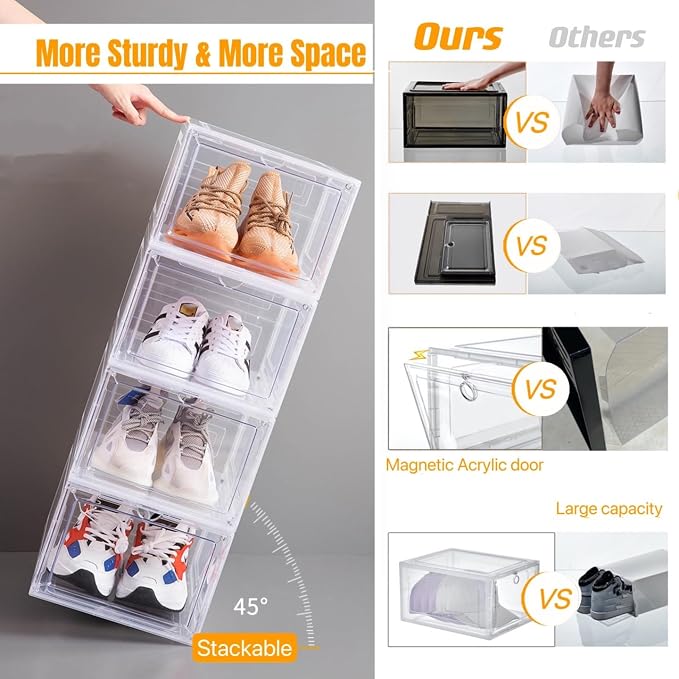 Attelite Upgraded Shoe Storage Box 9 Pack Shoe Box Clear Plastic Stackable - Image 4