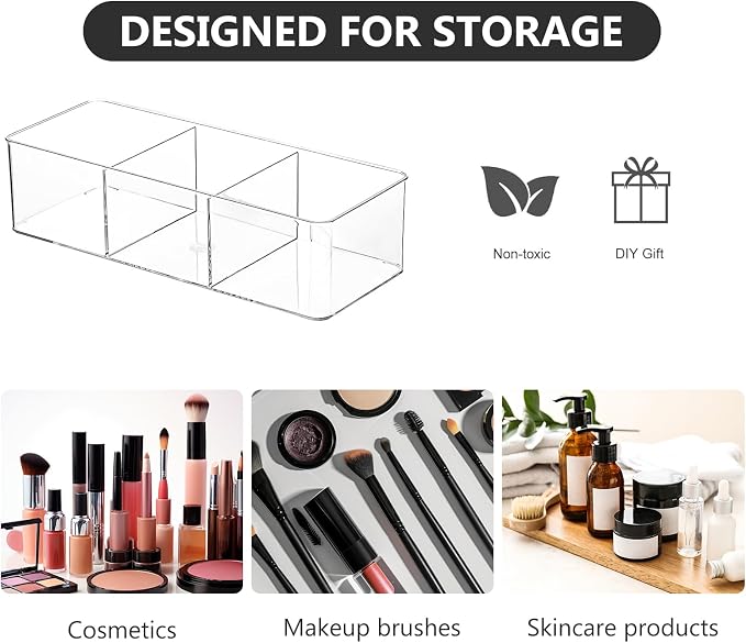 Acrylic Makeup Brush Organizers, 3 Pack 3 Section 3 Compartments Transparent - Image 3