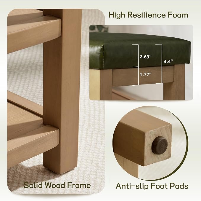 Shoe Rack Bench with Leather Cushion, 2 Tier Solid Wood Storage Bench, - Image 7