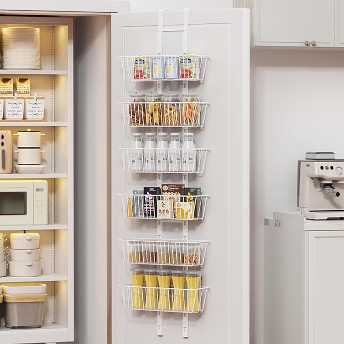 6 Tier Over the Door Pantry Organizer, Foldable Metal Over the Door Hanging by Upesitom