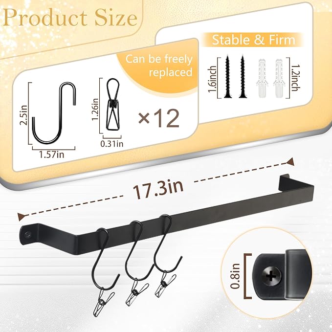 Hat Rack Closet Storage Wall: 12 Adjustable Stainless Steel Clips and 17 Inch - Image 5