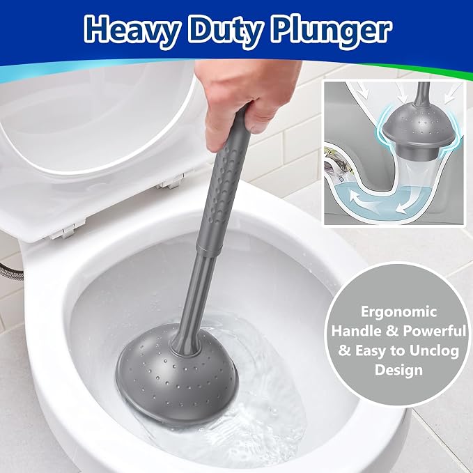Toilet Brush and Plunger Set: 2-in-1 Heavy Duty Toilet Plunger and Bowl Brush - Image 4