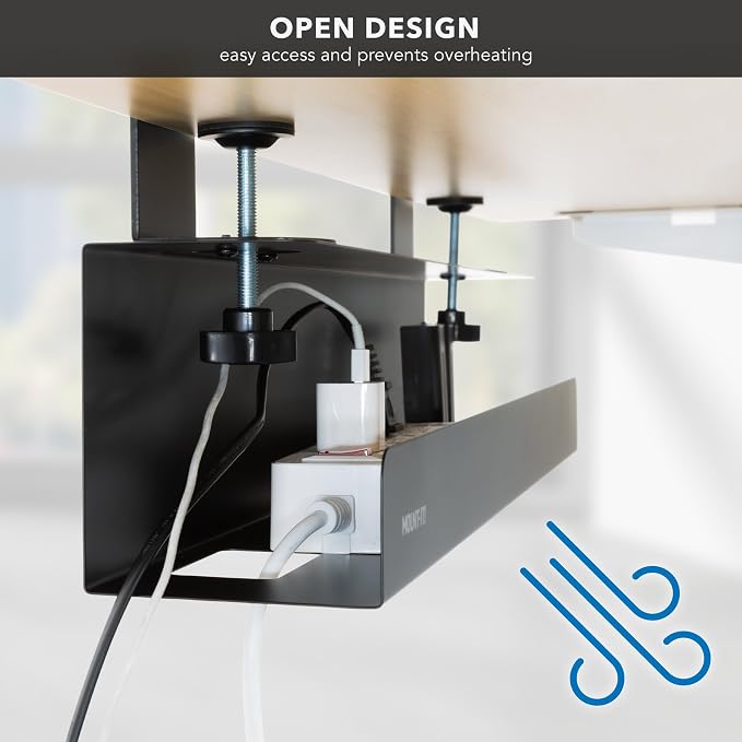 Mount-It! Clamp-On Under Desk Cable Management Tray – No-Drill Metal Cable - Image 8