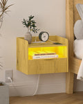 Floating Nightstand with Charging Station and LED Lights by Unknown