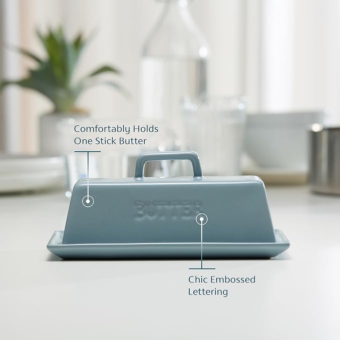 Kook Ceramic Butter Dish with Lid, Kitchen Countertop Butter Keeper, Serving - Image 3