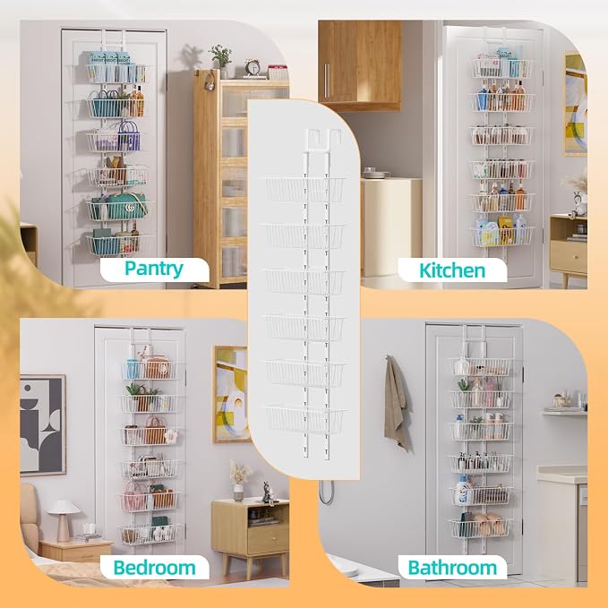 6 Tier Over the Door Pantry Organizer, Foldable Metal Over the Door Hanging - Image 7