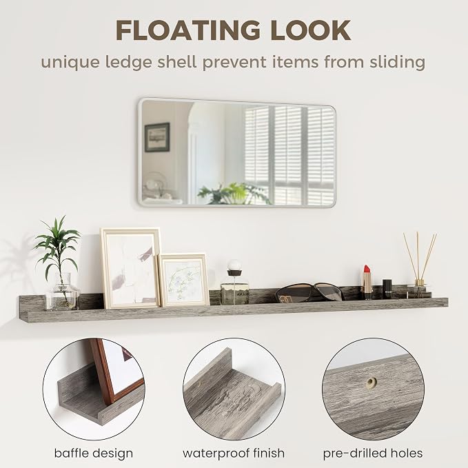 Axeman Grey Floating Shelves | 72 Inch Picture Ledge Shelf Set of 2 | Rustic - Image 6